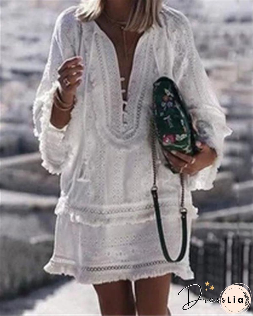 Solid Elegant Holidaiy Long Sleeve Skirt Mini Dress