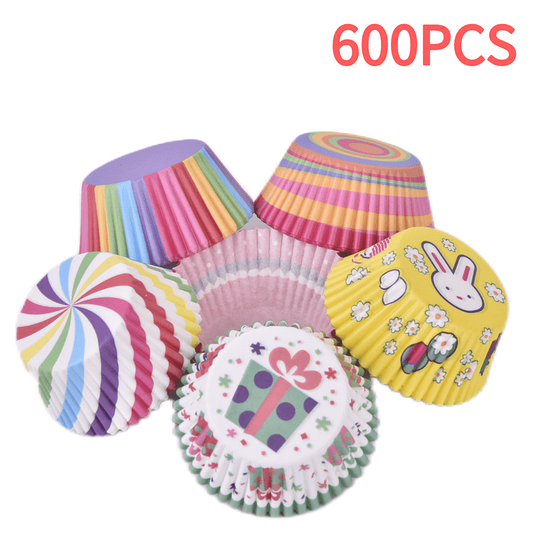 600Pcs Pulp Paper Cupcake Liners Standard Baking Cups Muffin Wrappers for Wedding Birthday, Lovely Cupcake Cake Paper Cup Baking Chocolate Glutinous Rice Tray Decor