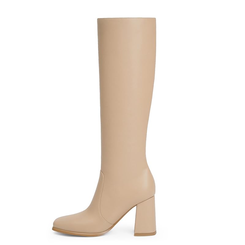 70mm Women's Knee Boots Block Chunky Heels Zipper Fashion Sexy Daily Matte Boot-MERUMOTE