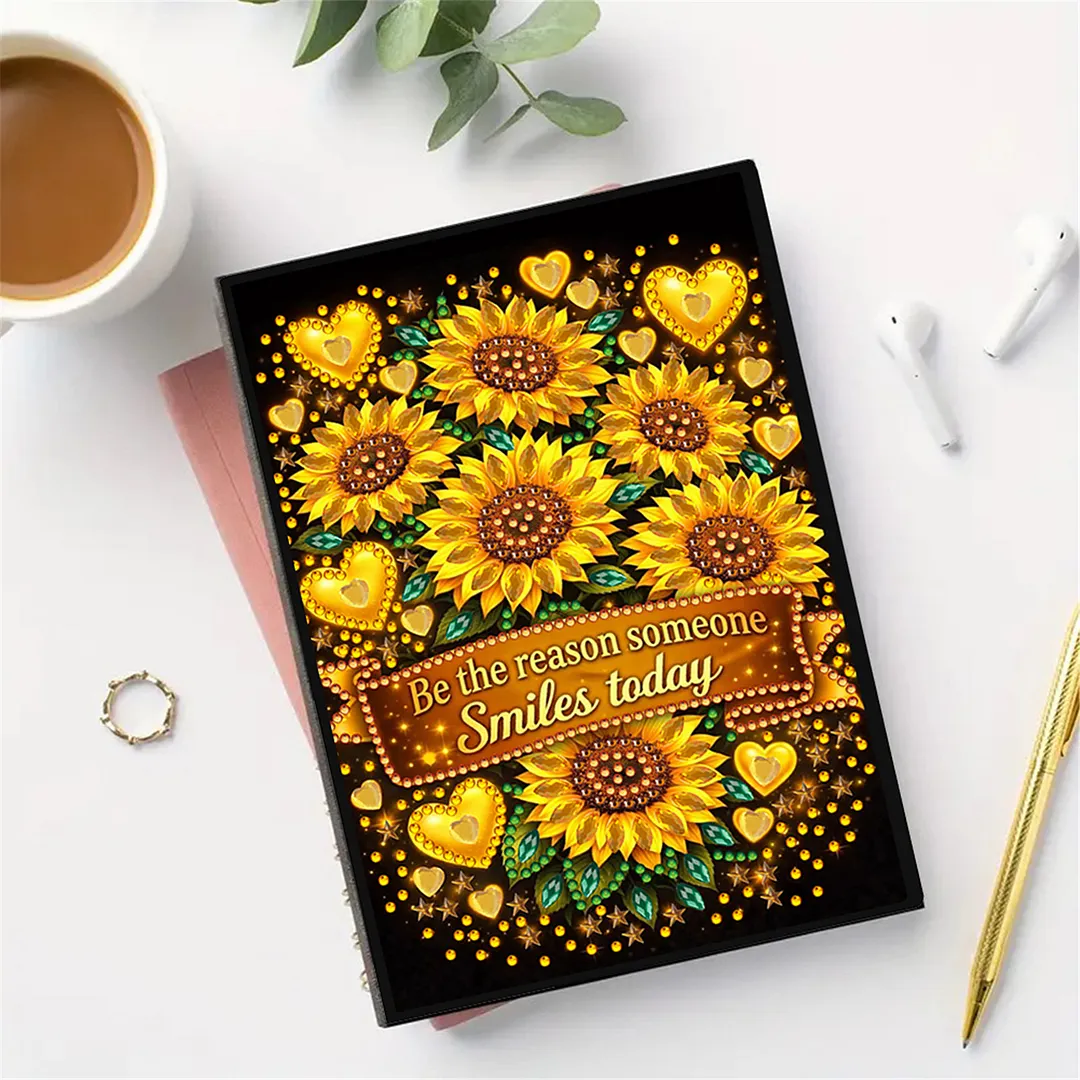 DIY Flower Diamond Painting Journals Notebooks 50 Pages A5 No Lines Special Shaped Diamond Art Kits for Beginners Craft Lovers and Artists (Sunflower)