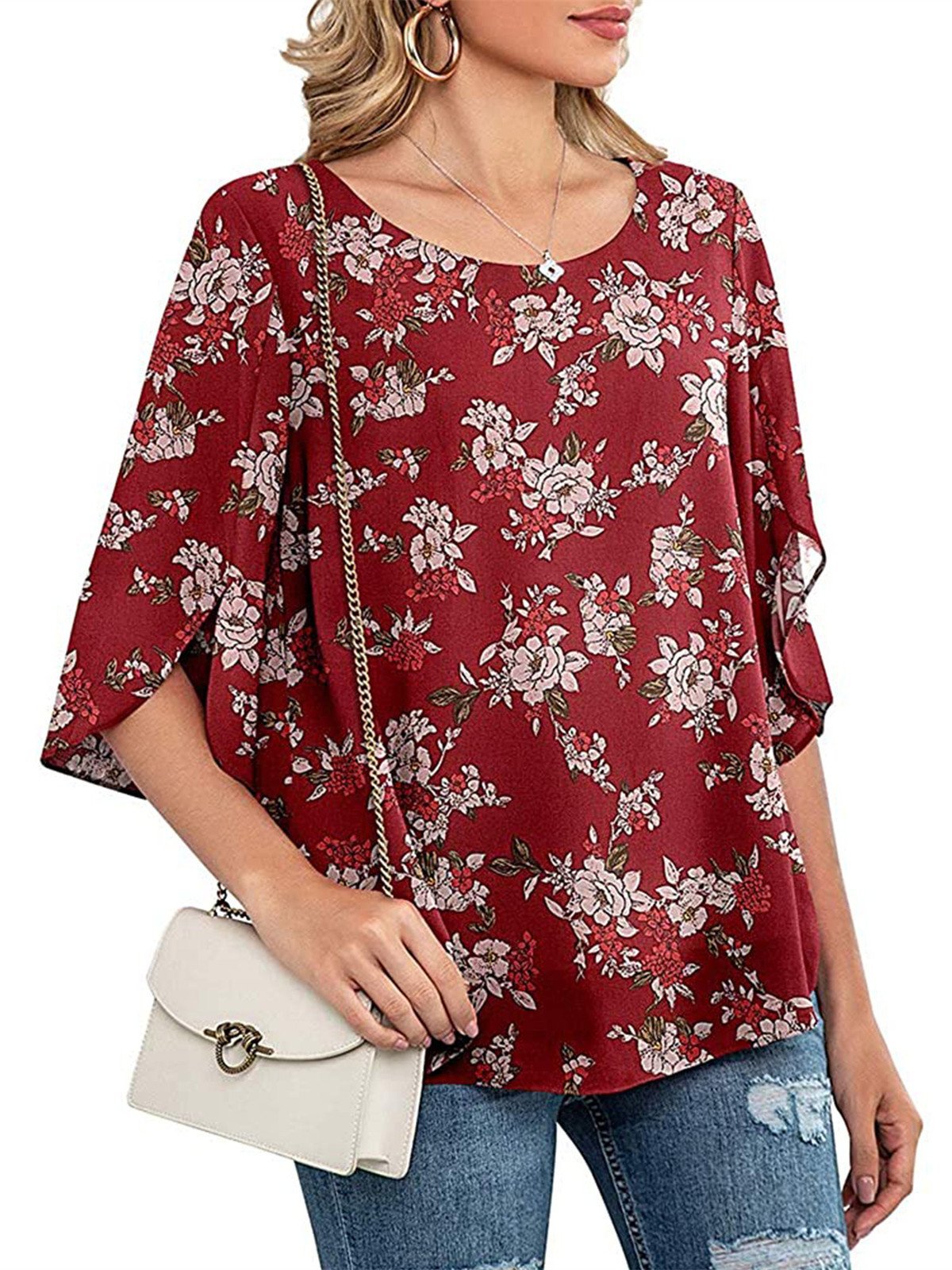 Women Half Sleeve V-neck Solid Color Dress