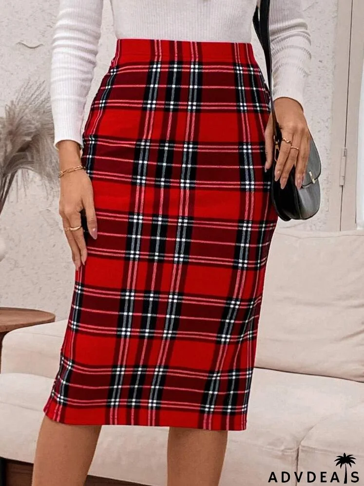 Women's Casual Plaid Skirt, Minimalist Design For Everyday Wear