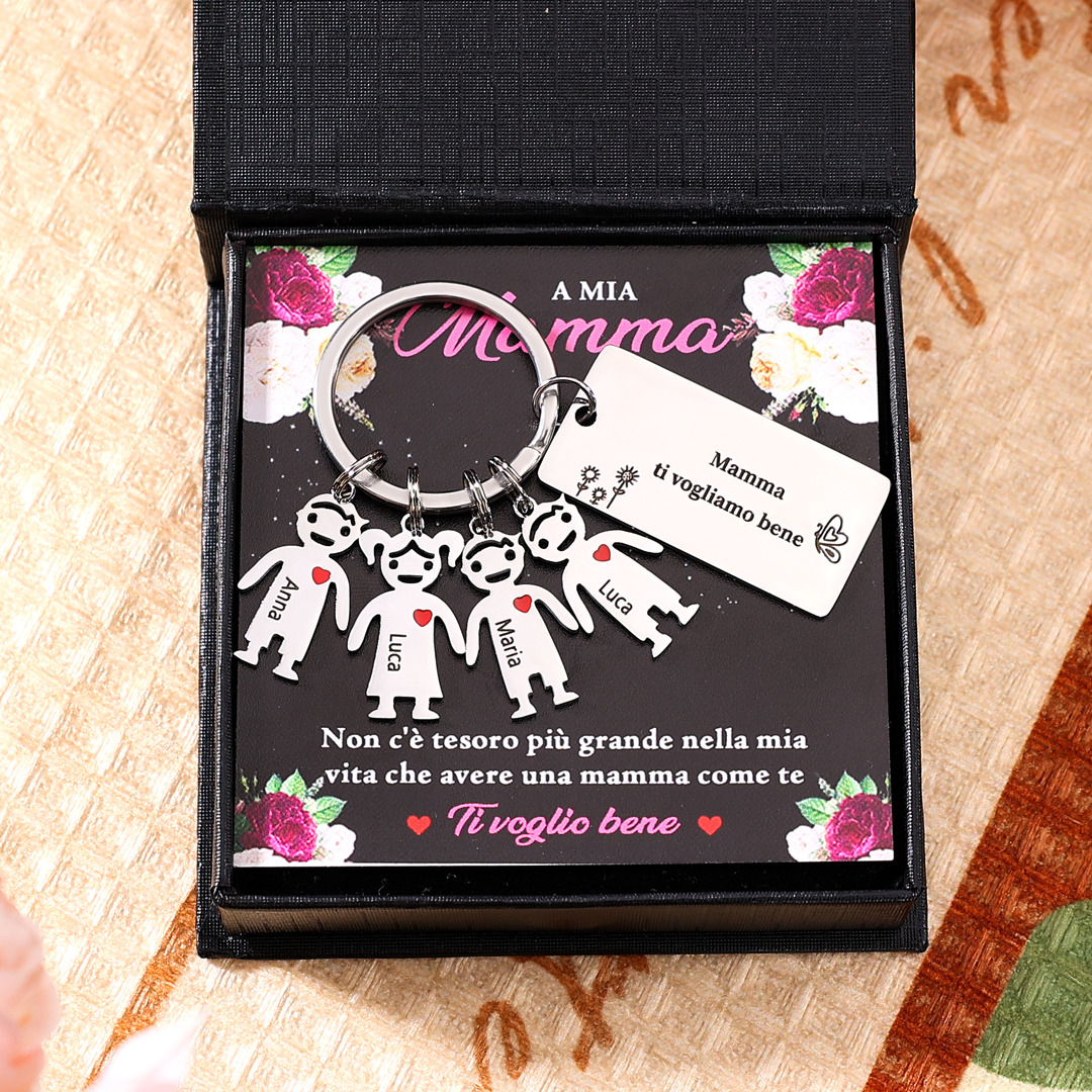 Festa della Mamma Mamma ti voglio bene-Portachiavi ciondolo bambino 4 nomi personalizzati regalo per mamma