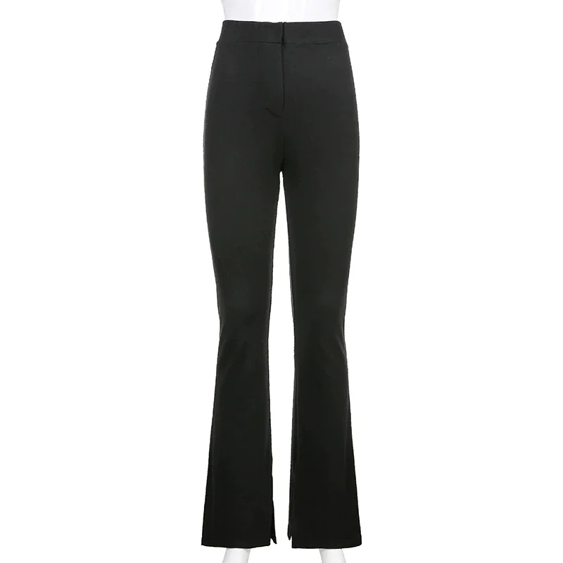 Brownm 90s Aesthetics High Waist Brown Flare Pants Vintage Zip Up Skinny Long Trousers Indie Pants Slit Casual Streetwear