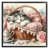 Cat Sleeping In A Pink Basket-11CT Stamped Cross Stitch 40*40cm/15.75*15.75in