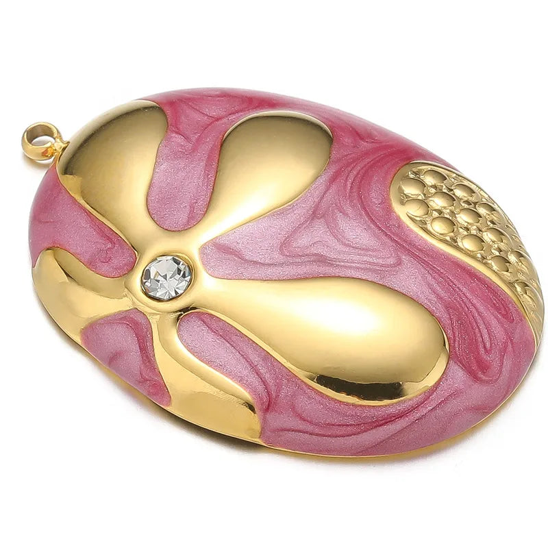 5 PCS/Package 31*24mm Hole 1~1.9mm 304 Stainless Steel Zircon Oval Pendant