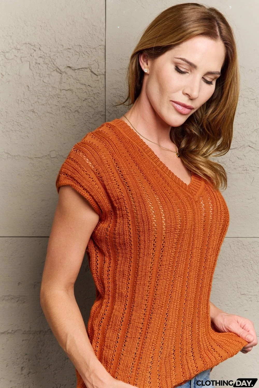 Sew In Love Full Size Preppy Casual Knit Sweater Vest