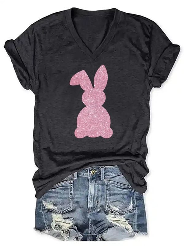 Women's Glitter Bunny Print T-Shirt