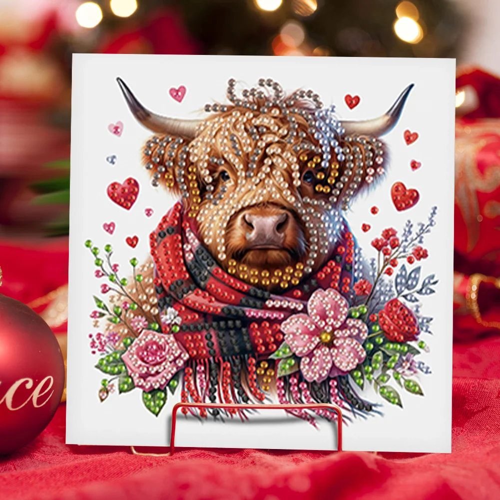 [Upgrade-Laser Card]6Pcs Love Yak Diamond Painting Greeting Card Rhinestones Diamond Wish Card