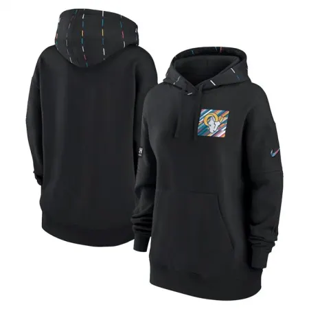Women's Los Angeles Rams Black 2023 Crucial Catch Club Pullover Hoodie(Run Small)