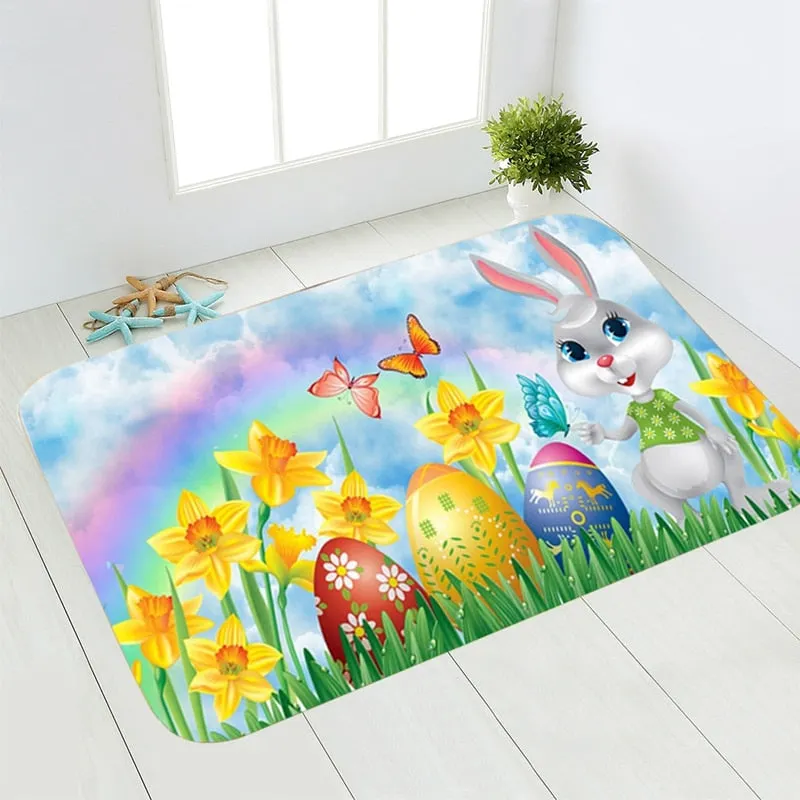 Coloful Happy Easter Floor Mat Cartoon Rabbit Bunny Easter Eggs Door Mats Decoration For Home Living Room 40*60cm