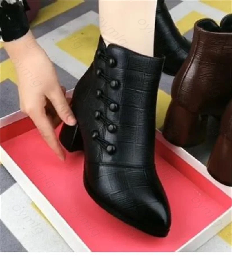 2021 New Winter High Heels Shoes Fashion Mature Sexy Warm Ankle Snow Zipper Boots Women Designer Chunky Pumps Warm Dress Boots