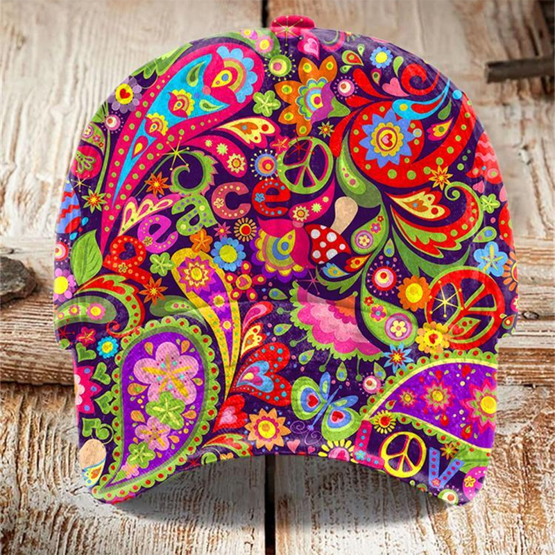 Unisex Hippie Peace Floral Hippie Vibe Print Hat artswardrobe