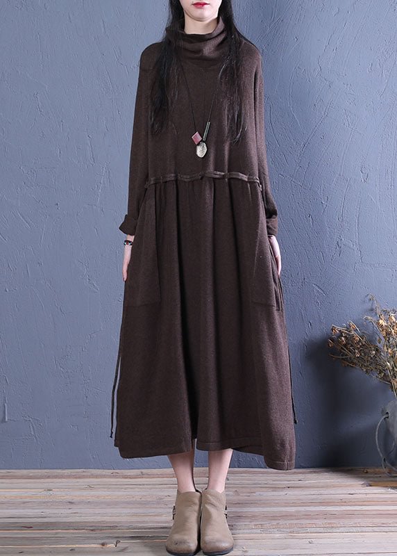 Coffee Patchwork Knit Robe Casual Dresses Spring CK1117- Fabulory