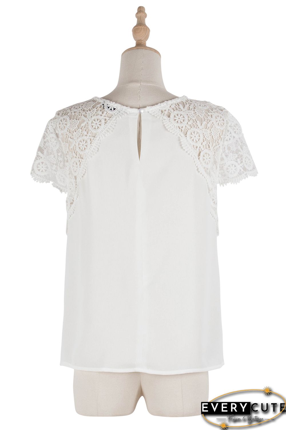 White Hollow Out Shoulder Tops