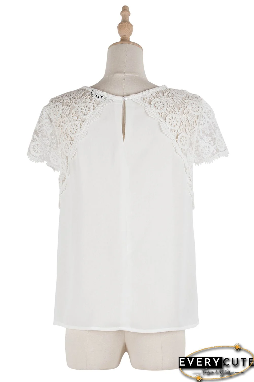 White Hollow Out Shoulder Tops