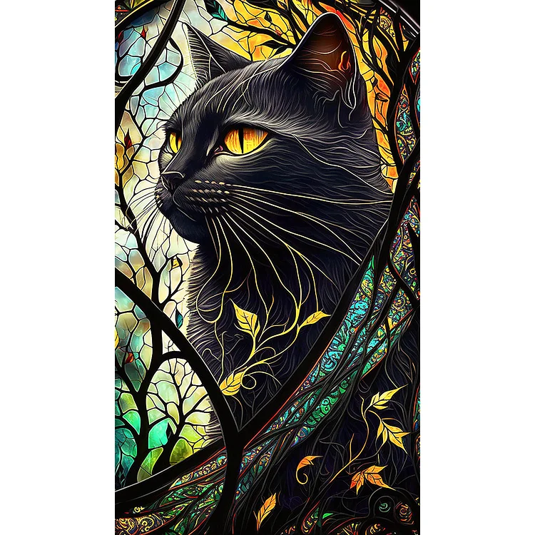 Black Cat Glass Painting 40*70CM(Canvas) Full Round Drill Diamond Painting gbfke