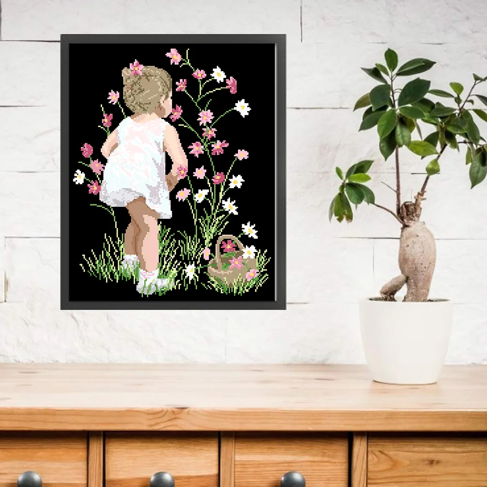 9CT Full Stamped Cross Stitch Bead Embroidery- Girl(Canvas|40*54CM)