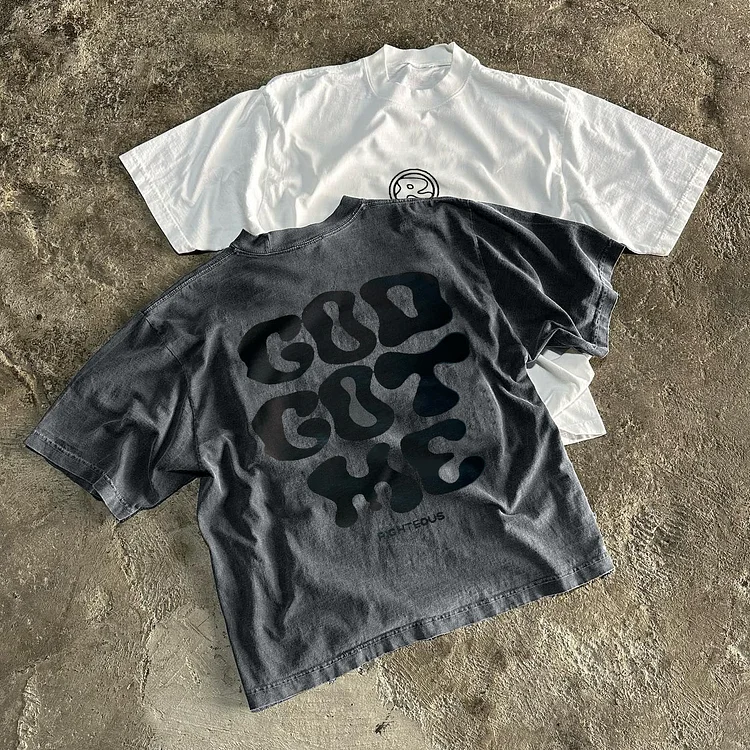 Vintage God Got Me Graphics Printed Cotton T-Shirt SOPULA