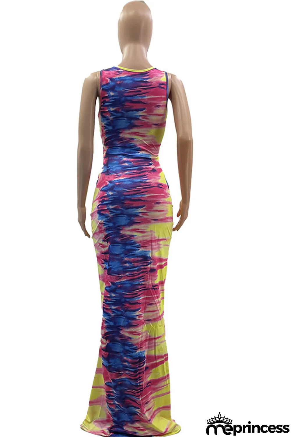 Multicolor Sexy Print Hollowed Out Patchwork O Neck One Step Skirt Dresses