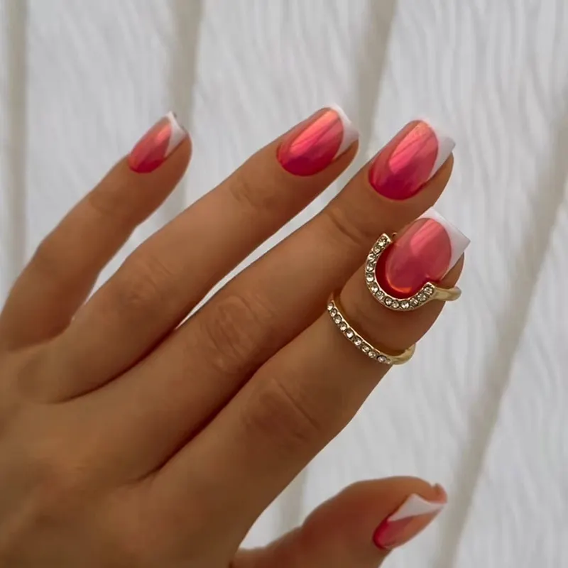 Churchf Churchf And White Jump Color Aurora French Nail Short Ins Style Fashion Wear Beauty Film Can Be Mixed Batch