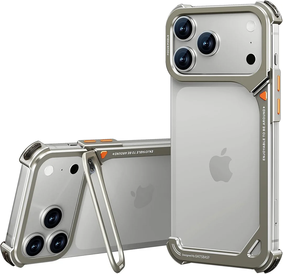 Compatible with iPhone 17 Pro Max metal protective case, aluminum frame, slim backless design, MagSafe compatible, shockproof protection, minimalist frameless phone case, natural titanium
