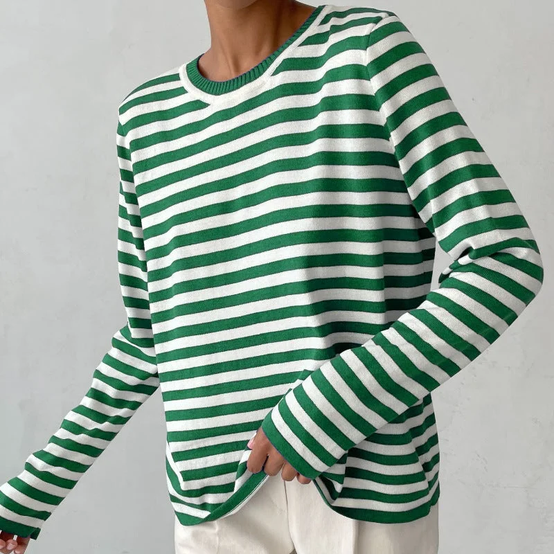 Uveng Knitted Striped Versatile Classic Retro Pullover Sweaters