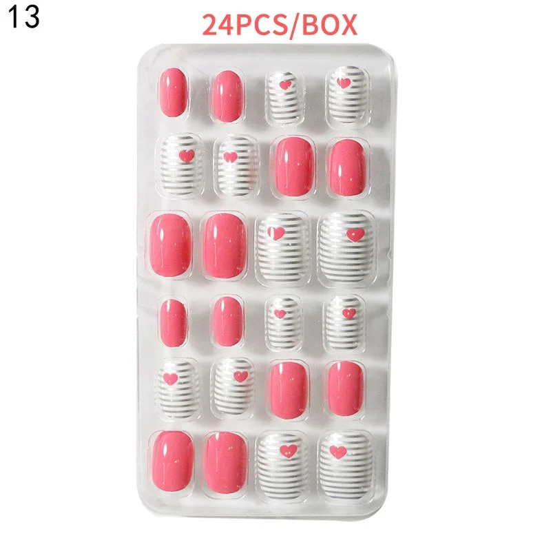 24Pcs/Lot Nails Art Tips With Designs Manicure False Nail Tips Press On Fake Nails Art for Girls Kids Manicure Decoration