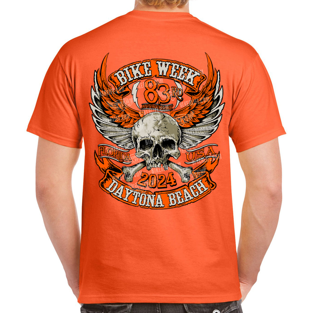 2024 Bike Week Daytona Beach Orange Skull Wings TShirt