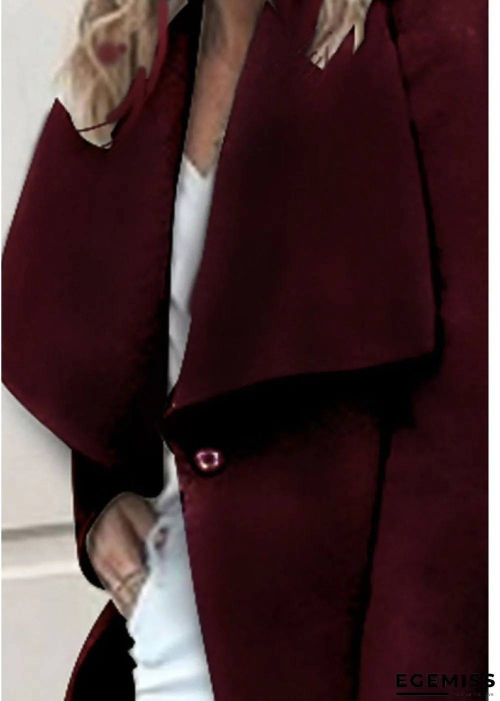Fold-Over Collar Belt Plain Long Sleeve Coats | EGEMISS