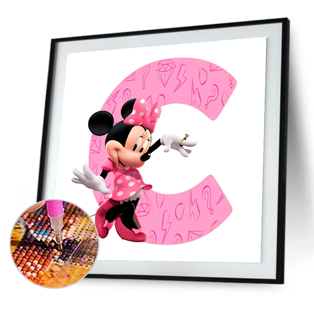 Full Round Diamond Painting 30*30cm - Letter C With Mickey Mouse