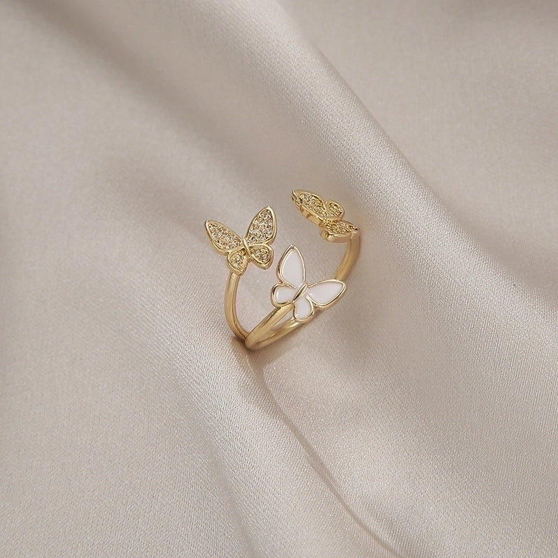 Copper 18K Gold Plated Sweet Plating Inlay Butterfly Zircon Open Ring