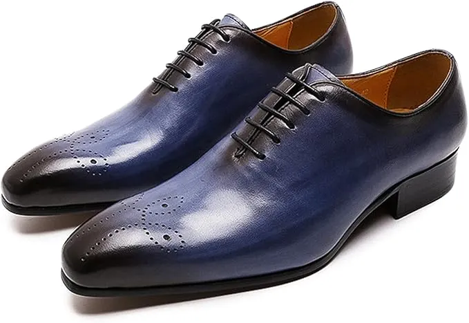 Men's Blue Leather Brogue Dress Shoes