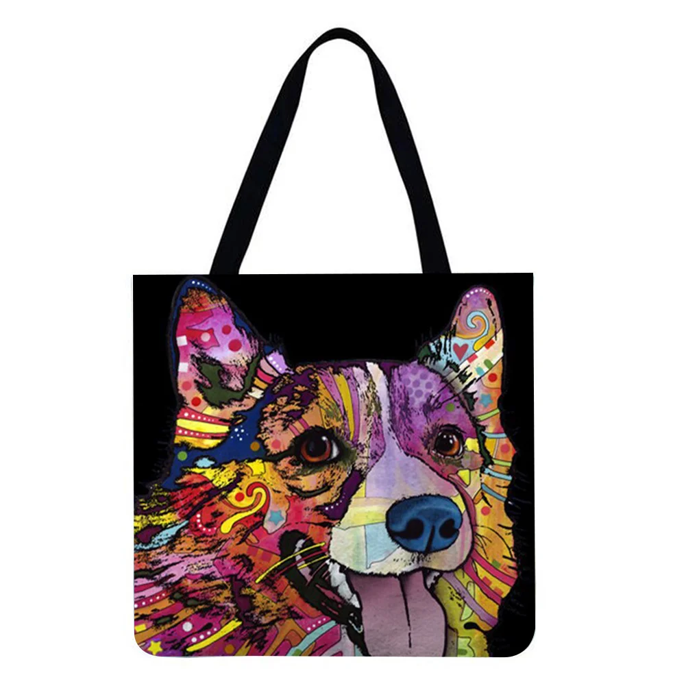 Linen Tote Bag - Colorful Dog