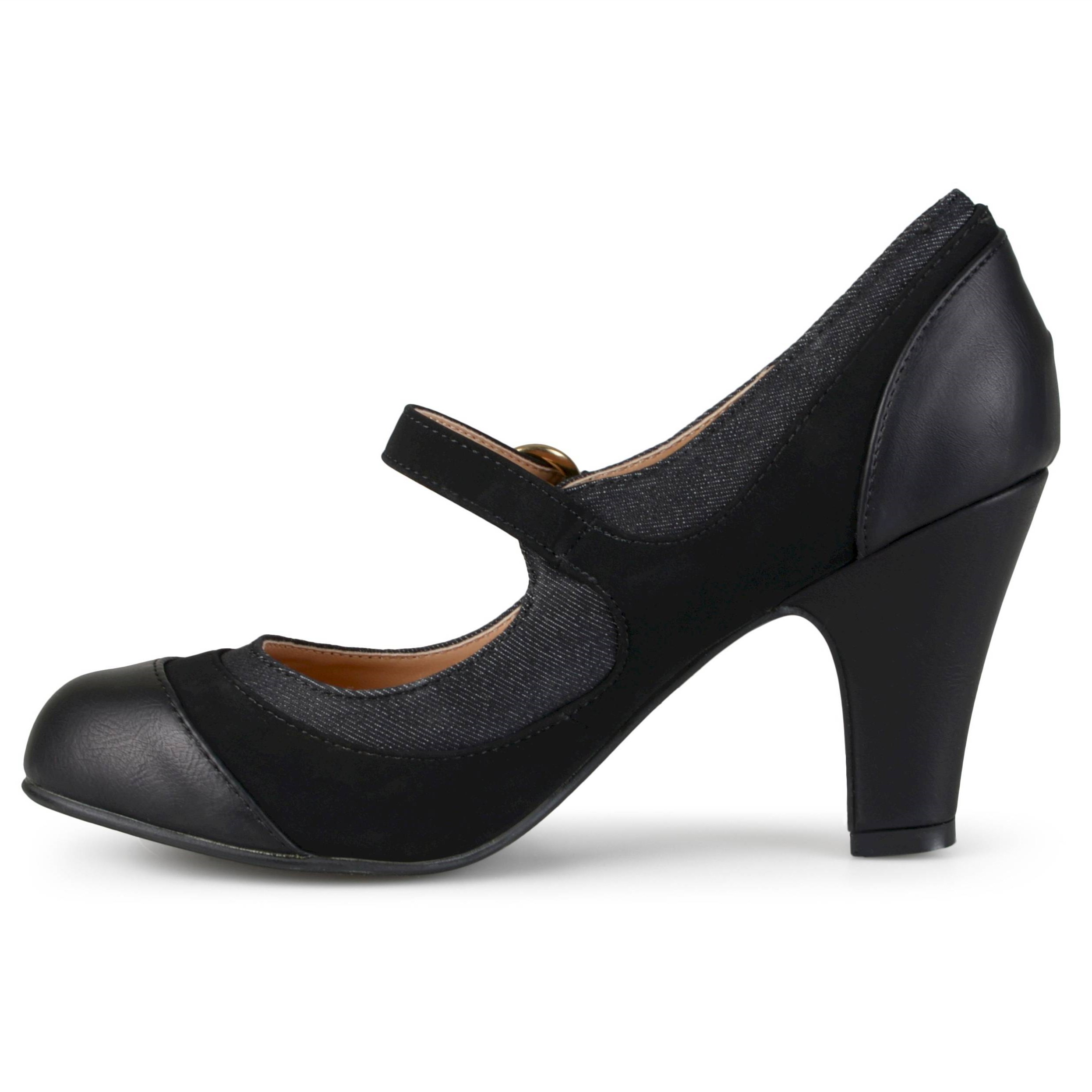 GOOSHOE Black Round Toe Chunky Heel Mary Jane School Pumps