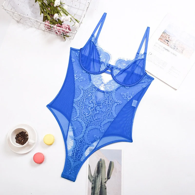 Yimunancy Floral Lace Bodysuit Women Hallow Out Sexy Bodysuit 2021 Summer 5 Colors Ladies Sexy Teddies Bodysuit
