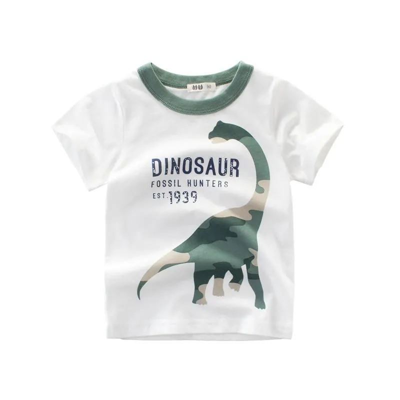 Summer Kids Boys Short Sleeve T-shirts Tops Clothes 2-8Y Baby Boy Excavator Print Tees Children Clothing Kid Cotton Outfit