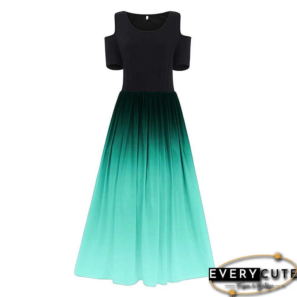 Green Black Gradient Cold Shoulder Maxi Dress
