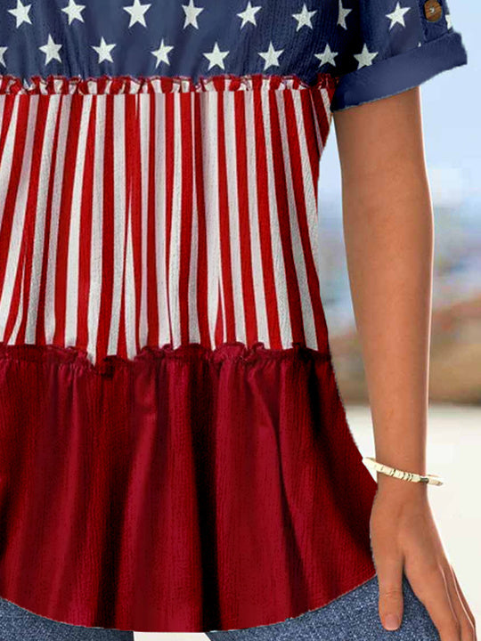 Women's Short Sleeve Scoop Neck Graphic Buttons Top