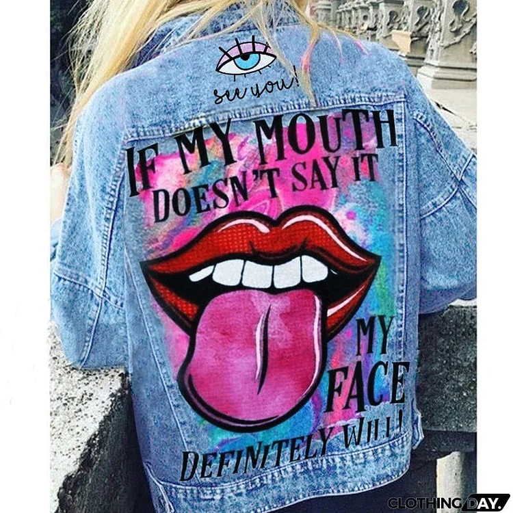 Halloween Print Long Sleeve Denim Jacket