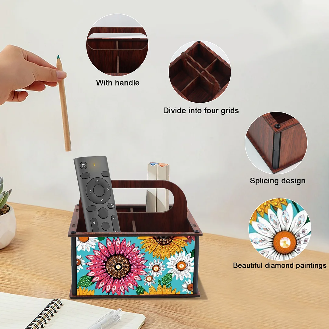 DIY Flower Wooden Diamond Painting Handheld Storage Box Kit Tabletop Art Decor