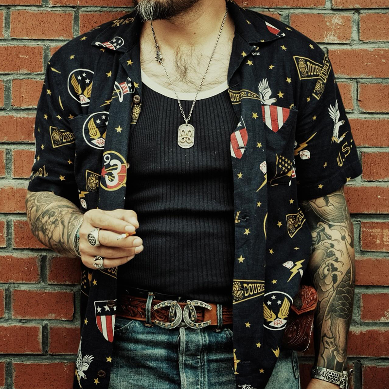 Men's Retro Black Printed Short Sleeve Shirt