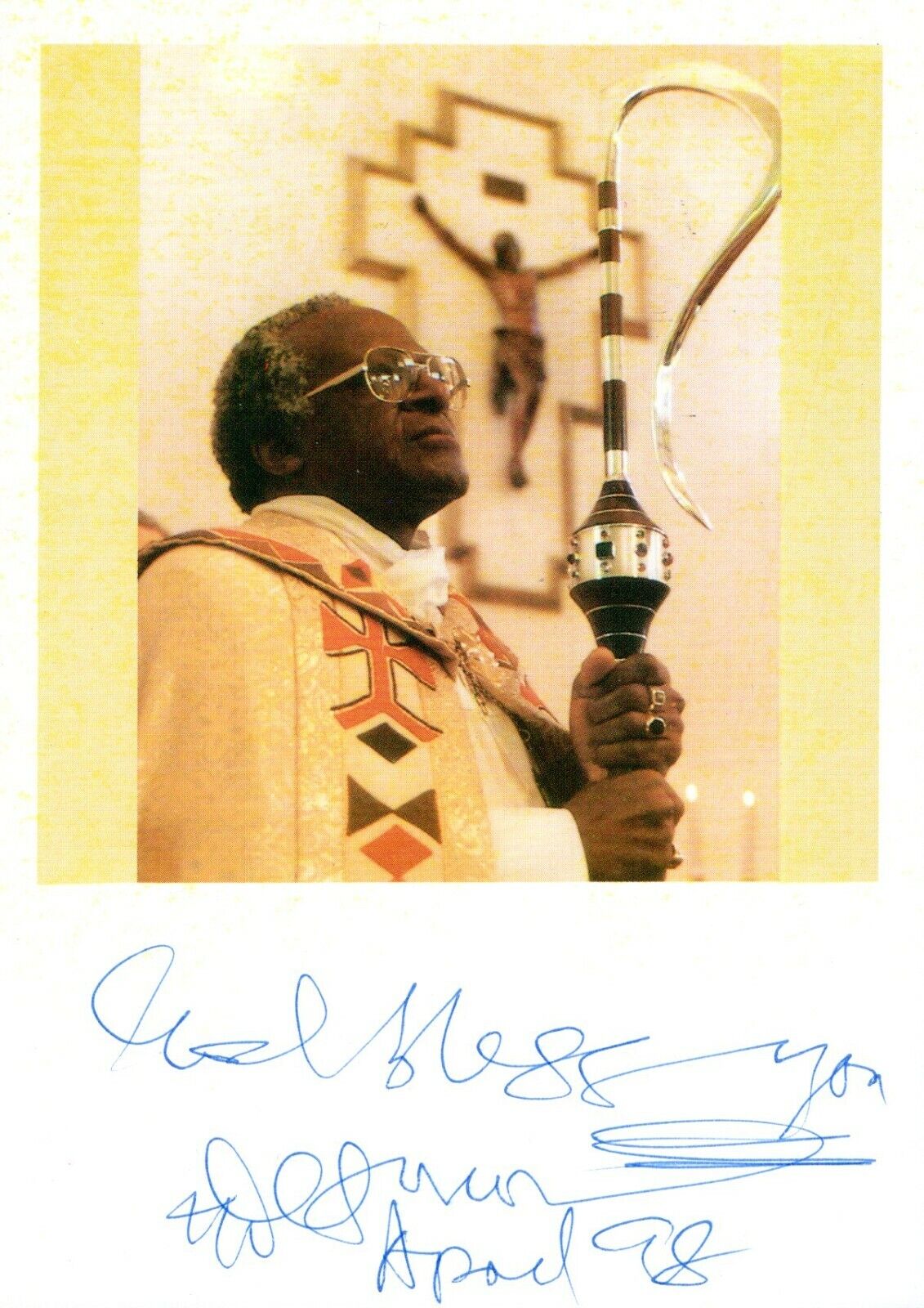 Desmond Tutu Nobel Prize Winner Cleric Human Activist Hand Signed 4x5.75 Photo Poster painting