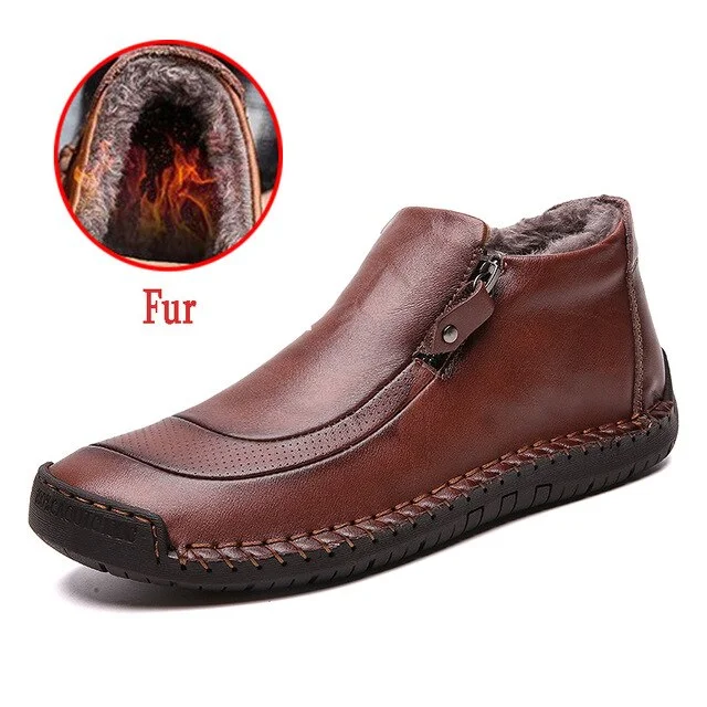 Fashion Winter Men's Boots Warm Fur Men's Boots Snow Leather Men's Boots Autumn Mens Basic Boots Outdoor Men's Driving Shoes