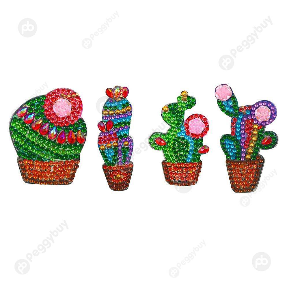 

4pcs Cactus-DIY Creative Diamond Keychain, 501 Original