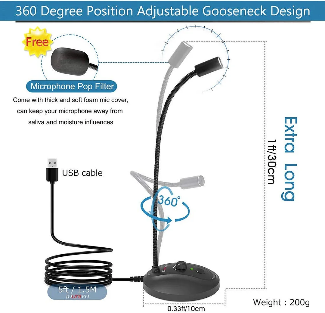 JOUNIVO 601P USB Computer Microphone with Mute Button,Plug&Play
