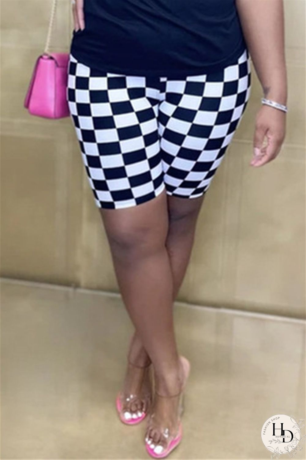 Black Purple Fashion Casual Print Basic Asymmetrical Regular High Waist Shorts