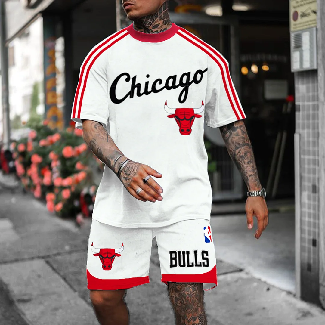 Men's Chicago Basketball Jersey Casual Sports Shorts Suit、、URBENIE