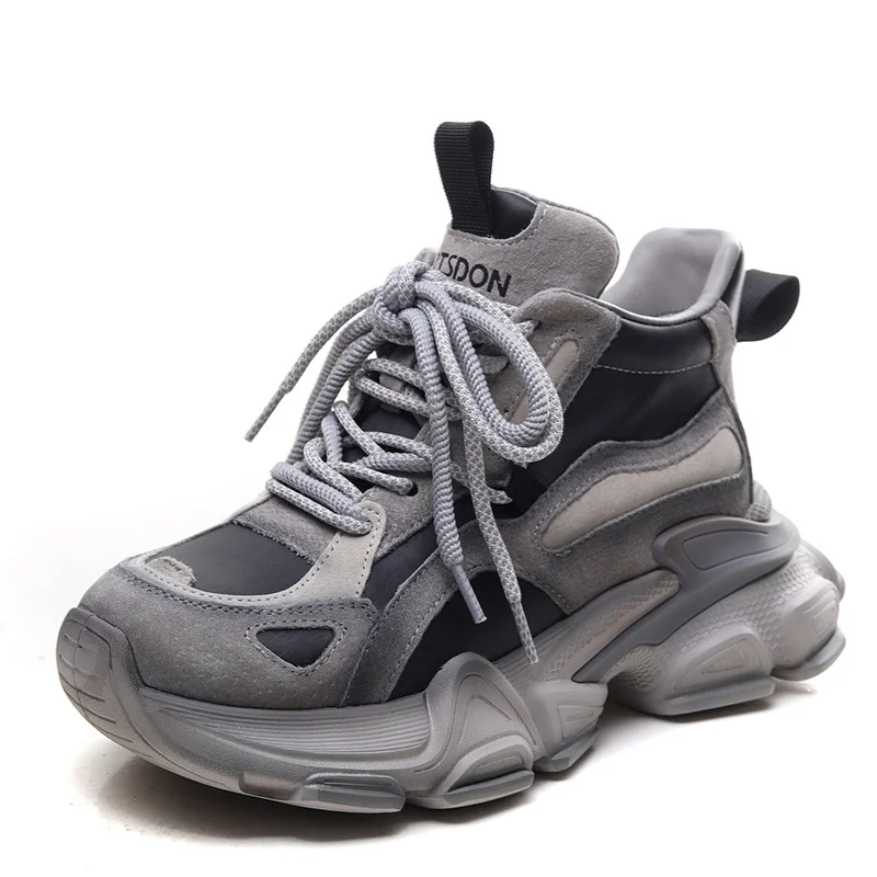 Yyvonne Layer Of Cowhone Cake Thick-Bottomed Old Dad Shoes Women In The Autumn Of The New Small Man To Increase The Casual Shoes Fashion