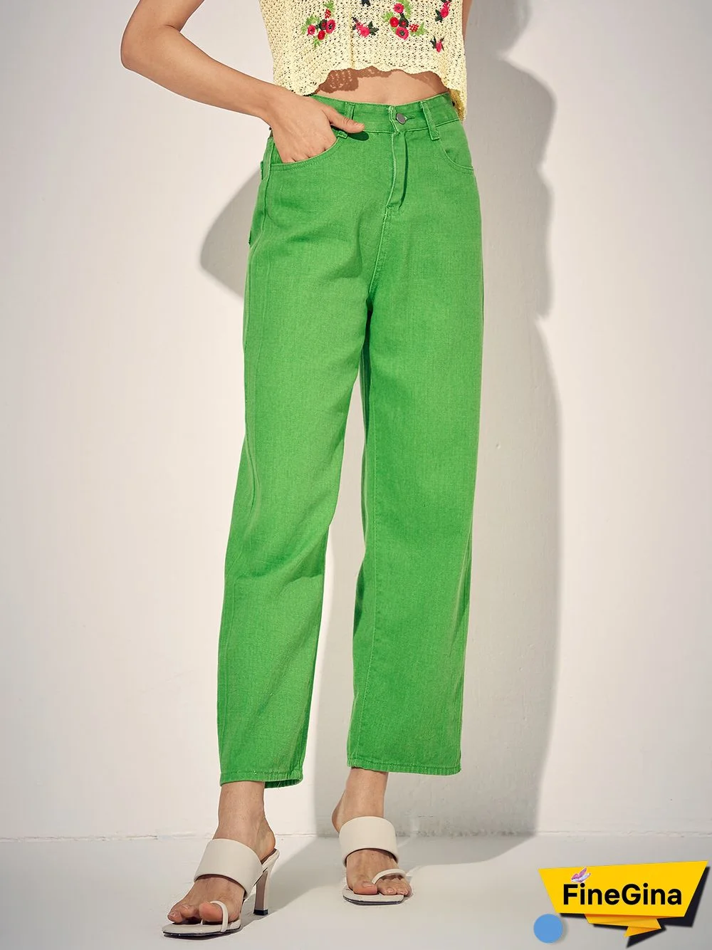 Women Solid Pocket Casual Straight Leg Denim Jeans